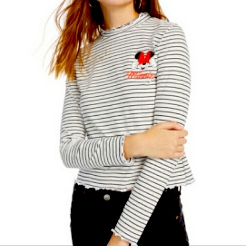 Disney Mockneck Striped Minnie Top Black & White S